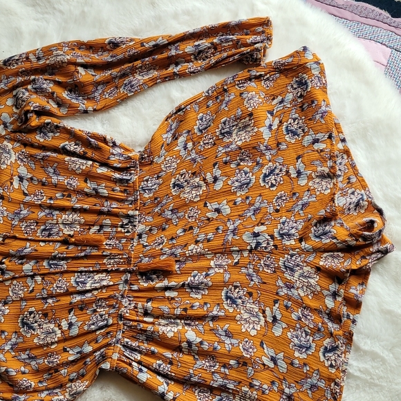 Aeropastle Mustard Yellow Floral Bohemian Hippie Long Sleeve Romper Medium - Picture 4 of 11